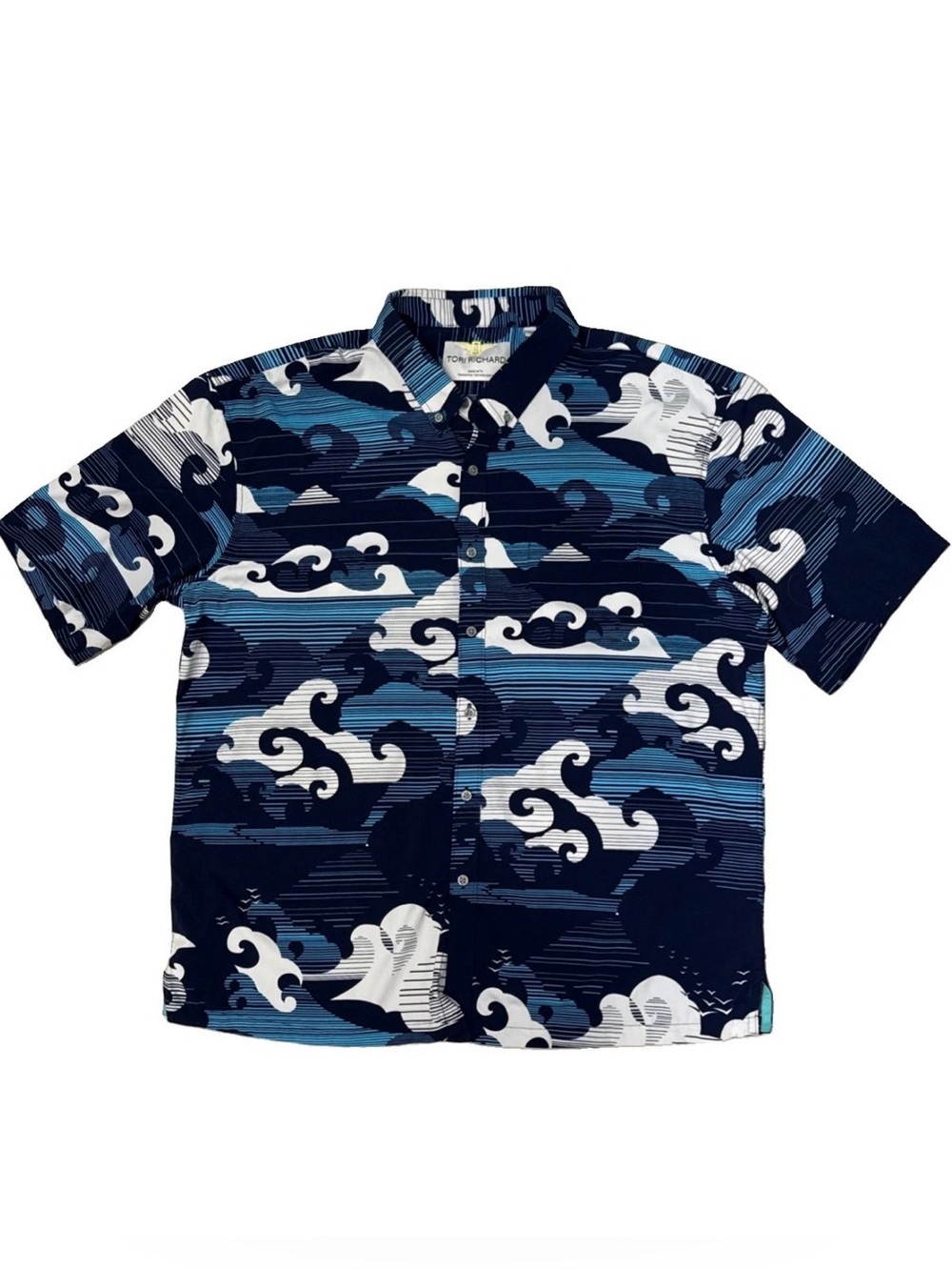 Tori Richard Mens Blue Wave Tradewind Tech Hawaiian Button Down Golf Shirt XL